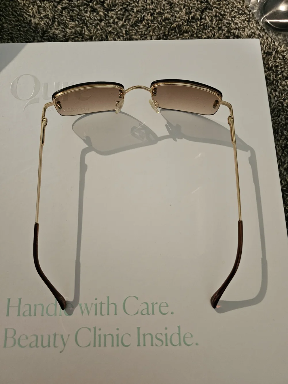 Brown Rimless Rectangular Sunglasses - Unbranded